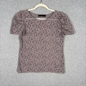 Limited Lace Top Small Mauve Sheer Puff Sleeve Ruched Romantic Coquette Twee